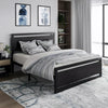 Full Queen Size Platform Bed and Black Metal Bed Frame with Wooden Headboard and Footboard