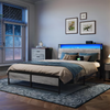 Platform Bed Frame with Headboard and 3 Storage Shelves, Metal Bed with Lights, Outlets & USB