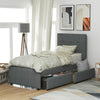 Full Size Upholstered Platform Bed with 2 Storage Drawers for Kids, Gray