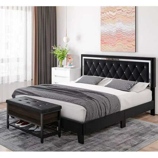  Diamond Tufted Upholstered Platform Bed with Adjustable Headboard