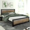 Full Queen Size Platform Bed and Black Metal Bed Frame with Wooden Headboard and Footboard