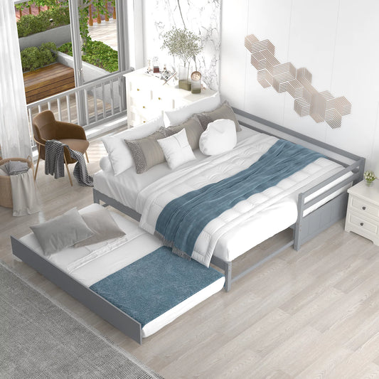 Twin Size Daybed, Convertible Double Twin Size with Trundle