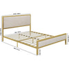   Bed Gold Metal Platform Frame with Upholstered Velvet Headboard