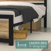 Full Queen Size Platform Bed and Black Metal Bed Frame with Wooden Headboard and Footboard