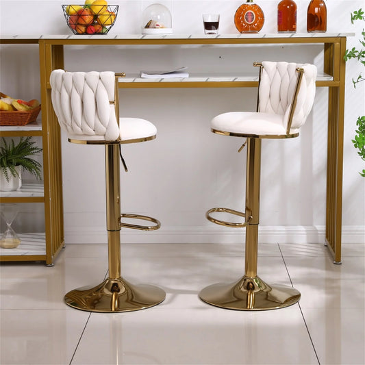 Set of 2 Velvet Bar Stools Dining Chairs with Adjustable Counter Height Footrest Tufted Upholstered