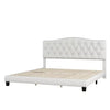 Upholstered king size bed with curved saddle headboard,Beige