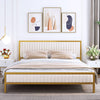   Bed Gold Metal Platform Frame with Upholstered Velvet Headboard