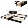 Full L-Platform Beds with Trundle, Drawers and Table for Kids Bedroom, White