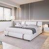 Bed with Headboard, Deluxe Faux Leather Modern Platform Bed Frame