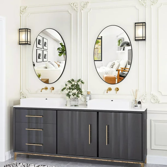 Bathroom Oval Wall Mirror Vanity Hanging Mirror Black