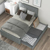 Full Size Upholstered Platform Bed with 2 Storage Drawers for Kids, Gray