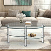 Tempered Glass Oval Side Coffee Table Shelf Chrome Base Living Room Clear