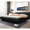 Platform Bed Frame with Curved Adjustable Headboard, Faux Leather Upholstered Style