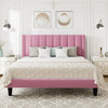 Queen Velvet upholstered bed frame with vertical channel tufted headboard