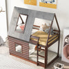 Twin over Twin House Bunk Bed with Roof for Kids Bedroom