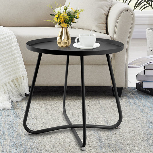 Round Side Table, Metal End Table, Small Patio Coffee Table for Porch Yard Balcony Garden