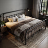 King Size Metal Platform Bed Frame with Victorian Style Wrought Iron-Art Headboard/Footboard