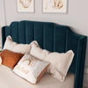 Velvet queen bed with modern curved upholstered headboard and footboard