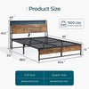 Platform Bed Frame with Headboard and 3 Storage Shelves, Metal Bed with Lights, Outlets & USB