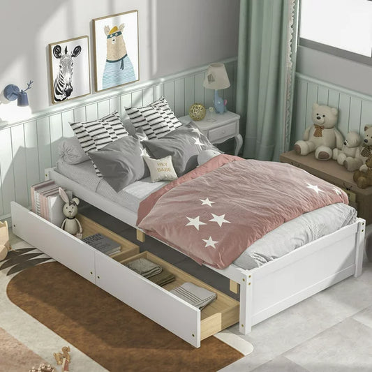 Twin Platform Bed Frame with Storage Drawers, Kids Twin Size Bed Frame