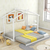 Twin House Platform Bed with Trundle, Roof Design for Kid’ Room