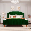 Velvet queen bed with modern curved upholstered headboard and footboard