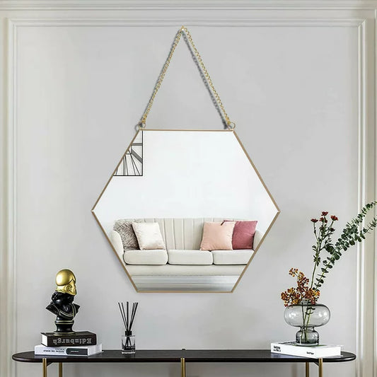 Hexagon Gold Mirror Small Decorative Hanging Mirrors for Wall Home Bathroom Bedroom Living Room Decor