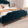 Velvet queen bed with modern curved upholstered headboard and footboard