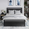 Full Queen Size Platform Bed and Black Metal Bed Frame with Wooden Headboard and Footboard