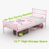 Kids Pink Metal Platform Bed Frame Twin Single Bed with Headboard & Footboard for Girls Bedroom Furniture