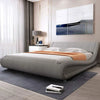 Platform Bed Frame with Curved Adjustable Headboard, Faux Leather Upholstered Style