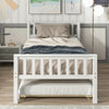 Twin Size Wood Platform Bed with Trundle, Twin Bed Frame with Headboard and Footboard