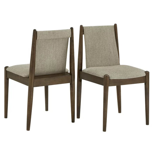 Shaynah Walnut Finish Wood Cocoa Upholstered Dining Chairs, Set of 2