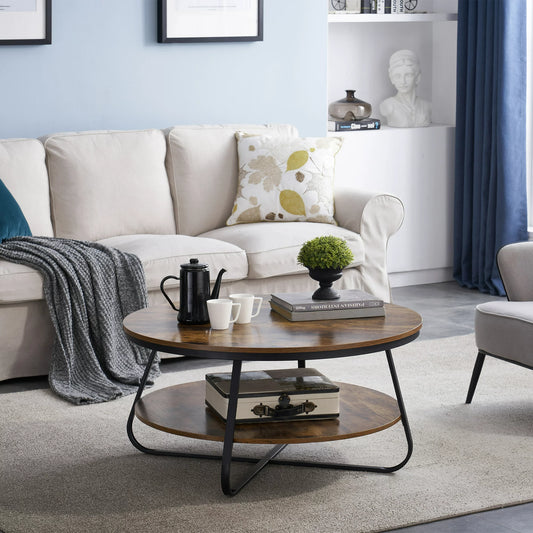 Round coffee table with open storage