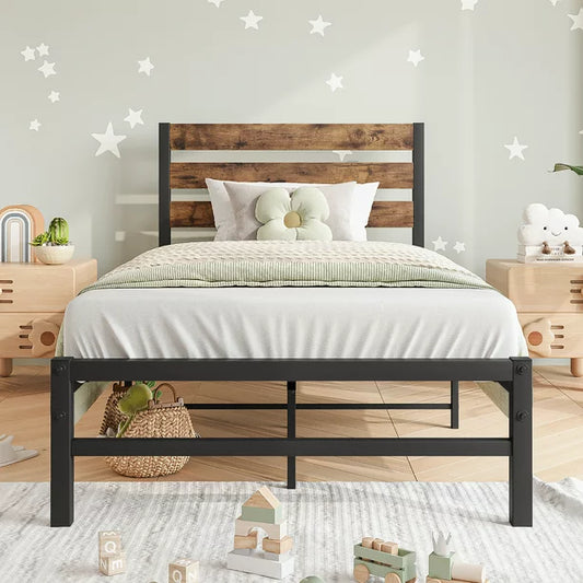 Twin Bed Frame, New Upgraded Metal Twin Size Platform Bed with Headboard and Footboard