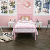 Kids Pink Metal Platform Bed Frame Twin Single Bed with Headboard & Footboard for Girls Bedroom Furniture