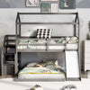 twin over Full House Bunk Bed with Storage Staircase for Bedroom