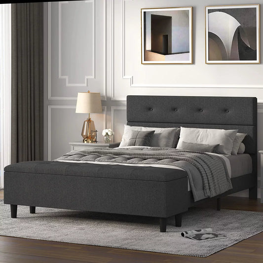 Queen Size Upholstered Platform Bed Frame with Storage Bench