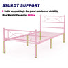 Kids Pink Metal Platform Bed Frame Twin Single Bed with Headboard & Footboard for Girls Bedroom Furniture