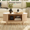 Fluted Coffee Table with Storage, Mid-Century Coffee Table for Living Room with Sliding Tambour Door, Oak