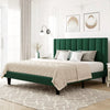 Queen Velvet upholstered bed frame with vertical channel tufted headboard