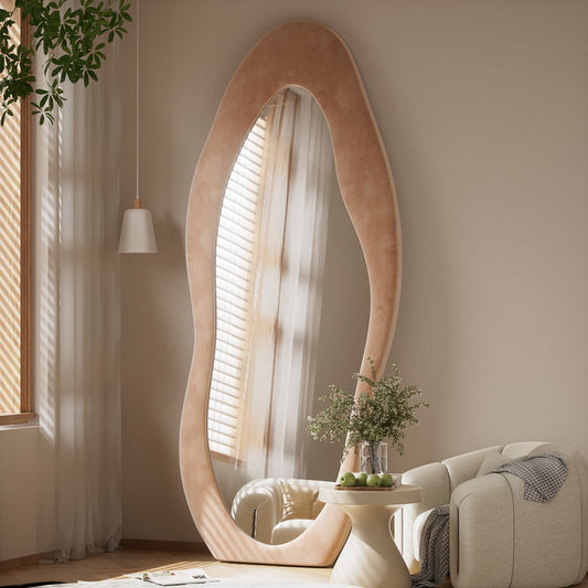 Irregular Full Length Mirror Free Standing with Flannel Frame