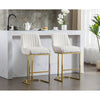 Counter Height Bar Stools Set of 2, Linen Upholstered Kitchen Barstools with Back and Gold Base