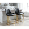 Counter Height Bar Stools Set of 2, Linen Upholstered Kitchen Barstools with Back and Gold Base