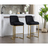 Counter Height Bar Stools Set of 2, Linen Upholstered Kitchen Barstools with Back and Gold Base