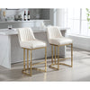 Counter Height Bar Stools Set of 2, Linen Upholstered Kitchen Barstools with Back and Gold Base