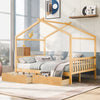 Full Size House Platform Bed with Two Drawers for Kids