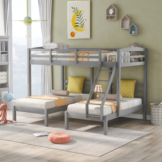 Wood Storage Bunk Bed Bed, Full over Twin & Twin for Kids Bedroom, Gray