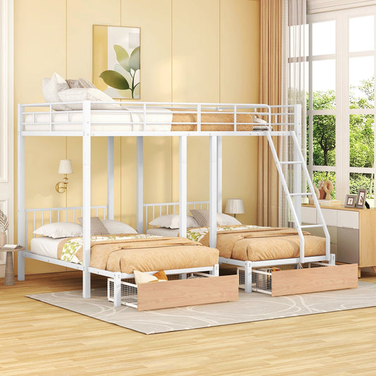 Full over Twin Bunk Bed, 3 Beds in One with Drawers and Table for Kids Bedroom