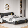 Upholstered Bed Frame with Headboard, Deluxe Faux Leather Modern Platform Bed Frame